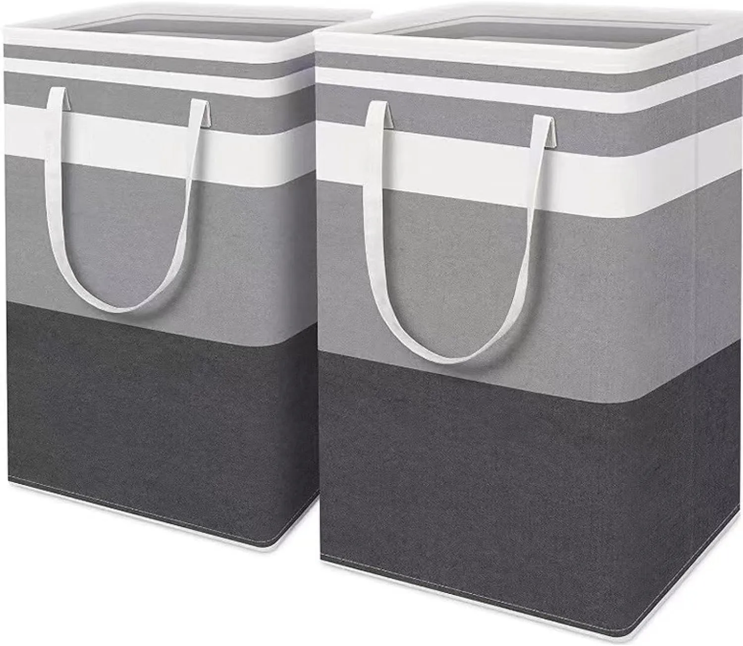 Fabric stripe storage bag, foldable and elongated handles, dirty clothes basket, laundry canvas storage bag