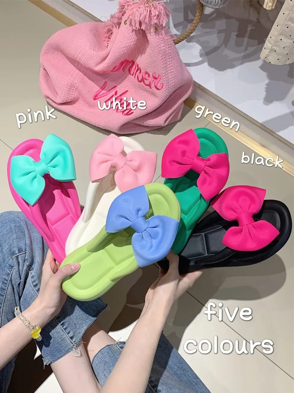 Fairy Bow Flip Flop Summer Beach Sandal Slippers for Womens Girls Women's Flip Flop Sandal Aesthetics Slippers