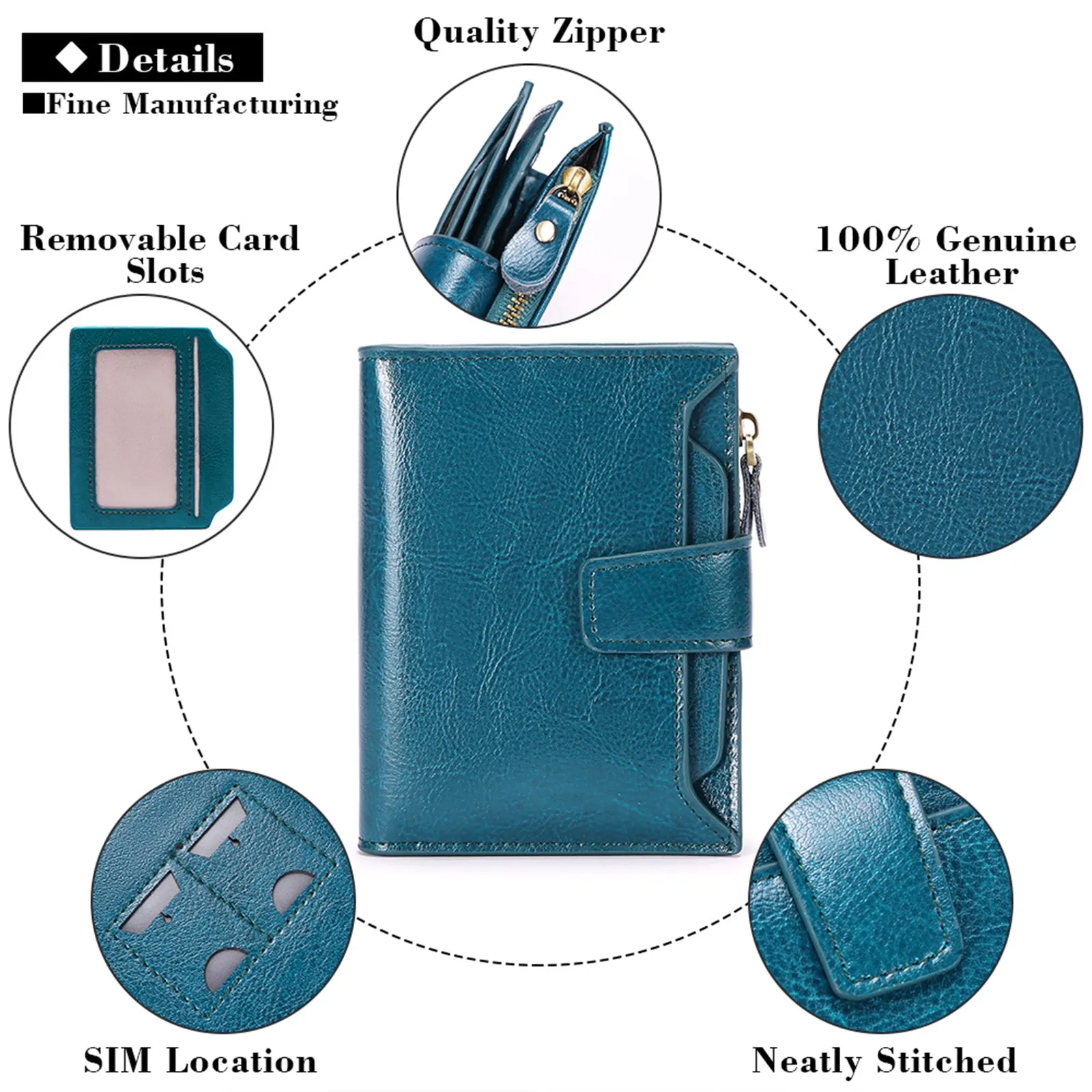 FALAN MULE Small Wallet for Women Genuine Leather Bifold Purse RFID Blocking Card Holder
