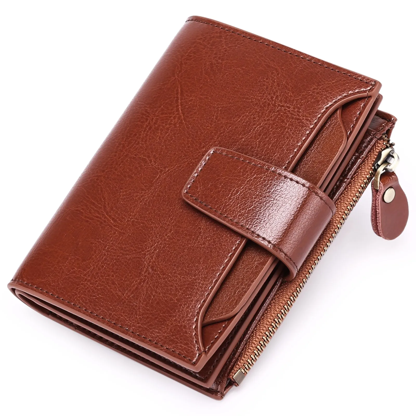 FALAN MULE Small Wallet for Women Genuine Leather Bifold Purse RFID Blocking Card Holder