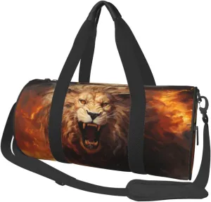 Fantasy Animal Flame Lion Travel Bag for Women & Men, Large Capacity Duffle Bag with Detachable Shoulder Strap, Waterproof Overnight Weekender Bag for Gym Business Vacation Short Trips
