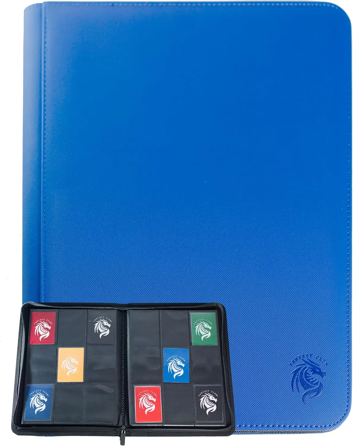 FANTASY CLUB | 9-Pocket Trading Card Binder – Elevate Your Collection with a Premium Blue PU Leather Album Featuring Diamond Texture & Zipper Closure | Holds 360 Standard Size Cards | Acid & PVC Free