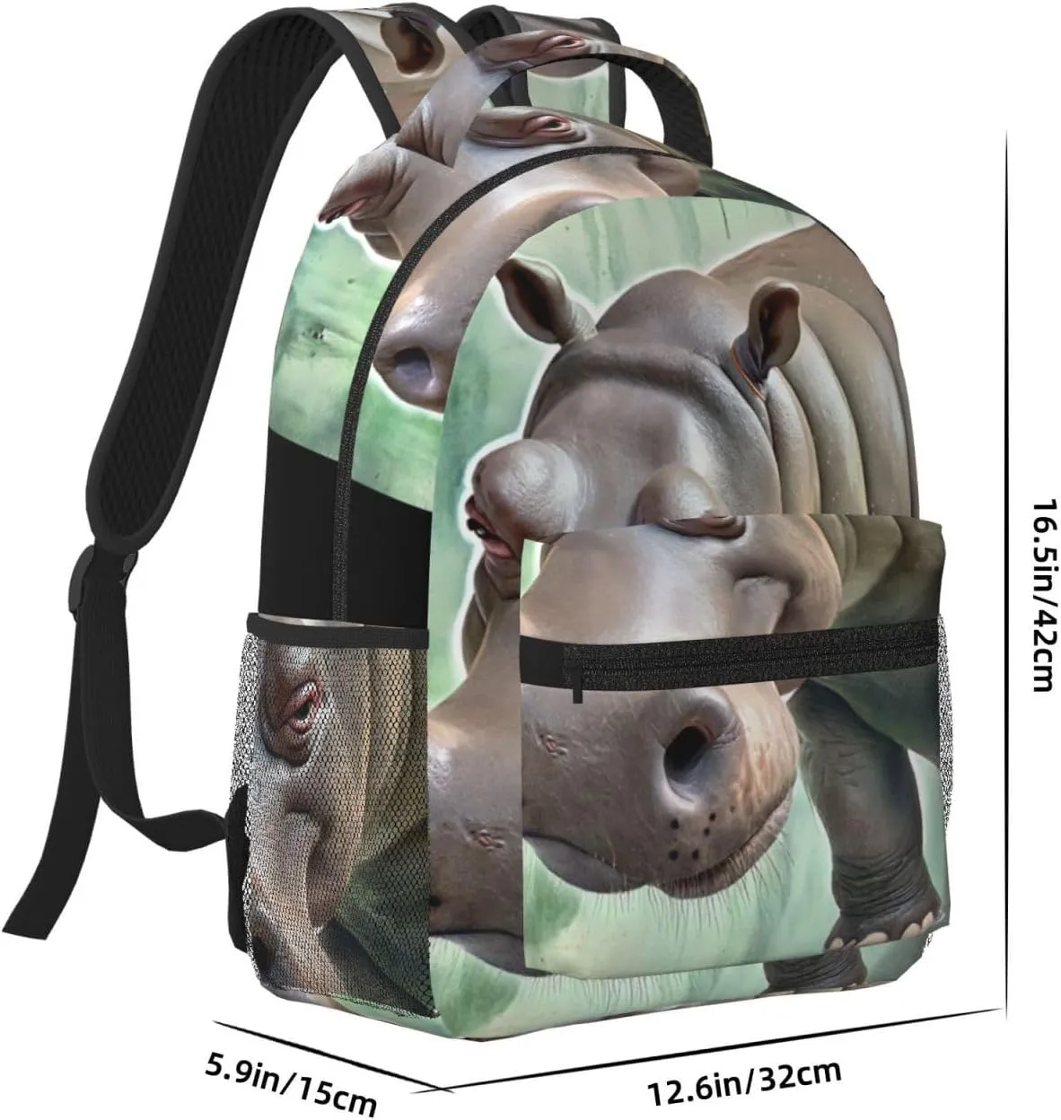 Fashionable Oxford Fabric Commuter Backpack with Multi-Pockets Compatible with Cool Hippo Animal Print Rucksack