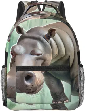 Fashionable Oxford Fabric Commuter Backpack with Multi-Pockets Compatible with Cool Hippo Animal Print Rucksack