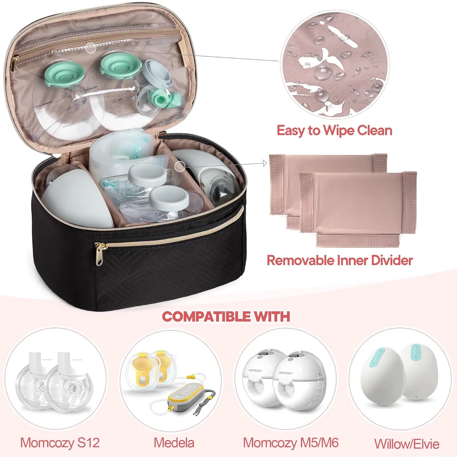 Fasrom Wearable Breast Pump Bag Compatible with Momcozy, Medela and Elvie Hands Free Pumps, Portable Carrying Case with Waterproof Mat for Working Moms Travel, Black (Bag Only, Patent Pending)