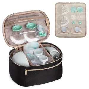 Fasrom Wearable Breast Pump Bag Compatible with Momcozy, Medela and Elvie Hands Free Pumps, Portable Carrying Case with Waterproof Mat for Working Moms Travel, Black (Bag Only, Patent Pending)