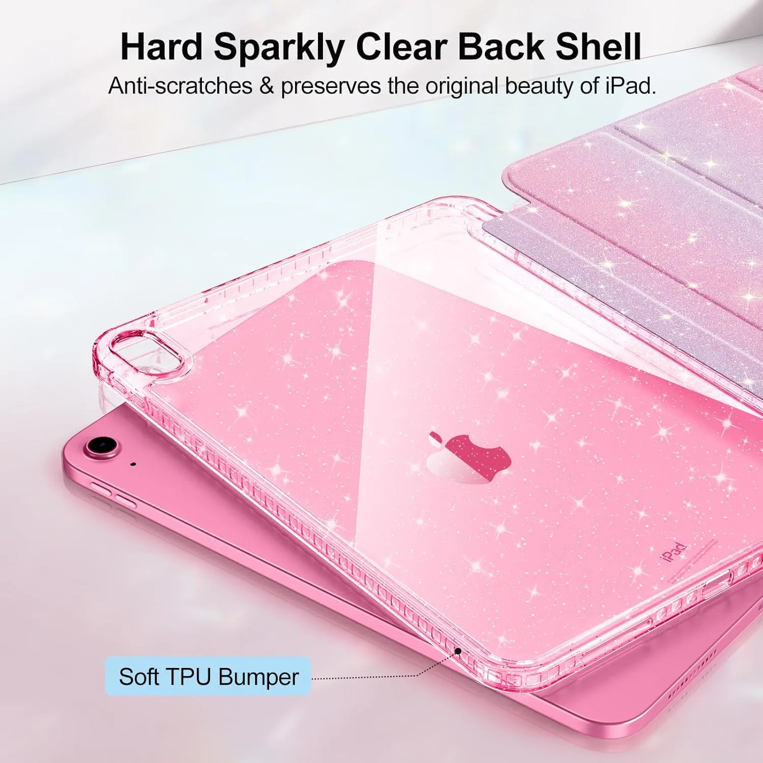 Fintie Slim Case for iPad (A16) 11th Generation 11 Inch (2025), iPad 10th Generation 10.9 Inch (2022) - Glittering Sparkly Shockproof Cover with Shiny Clear Back Shell & Pencil Holder, Fantasy Ombre