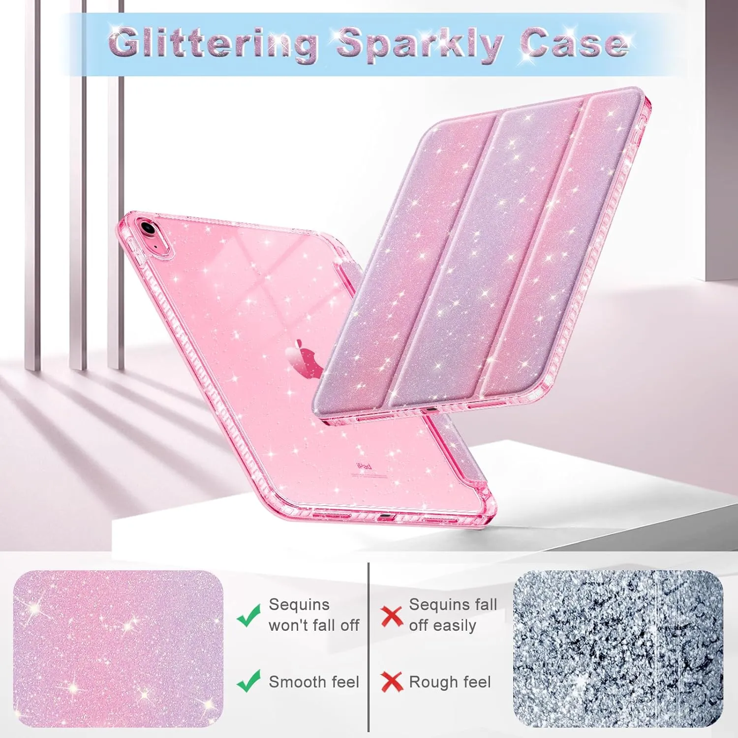 Fintie Slim Case for iPad (A16) 11th Generation 11 Inch (2025), iPad 10th Generation 10.9 Inch (2022) - Glittering Sparkly Shockproof Cover with Shiny Clear Back Shell & Pencil Holder, Fantasy Ombre