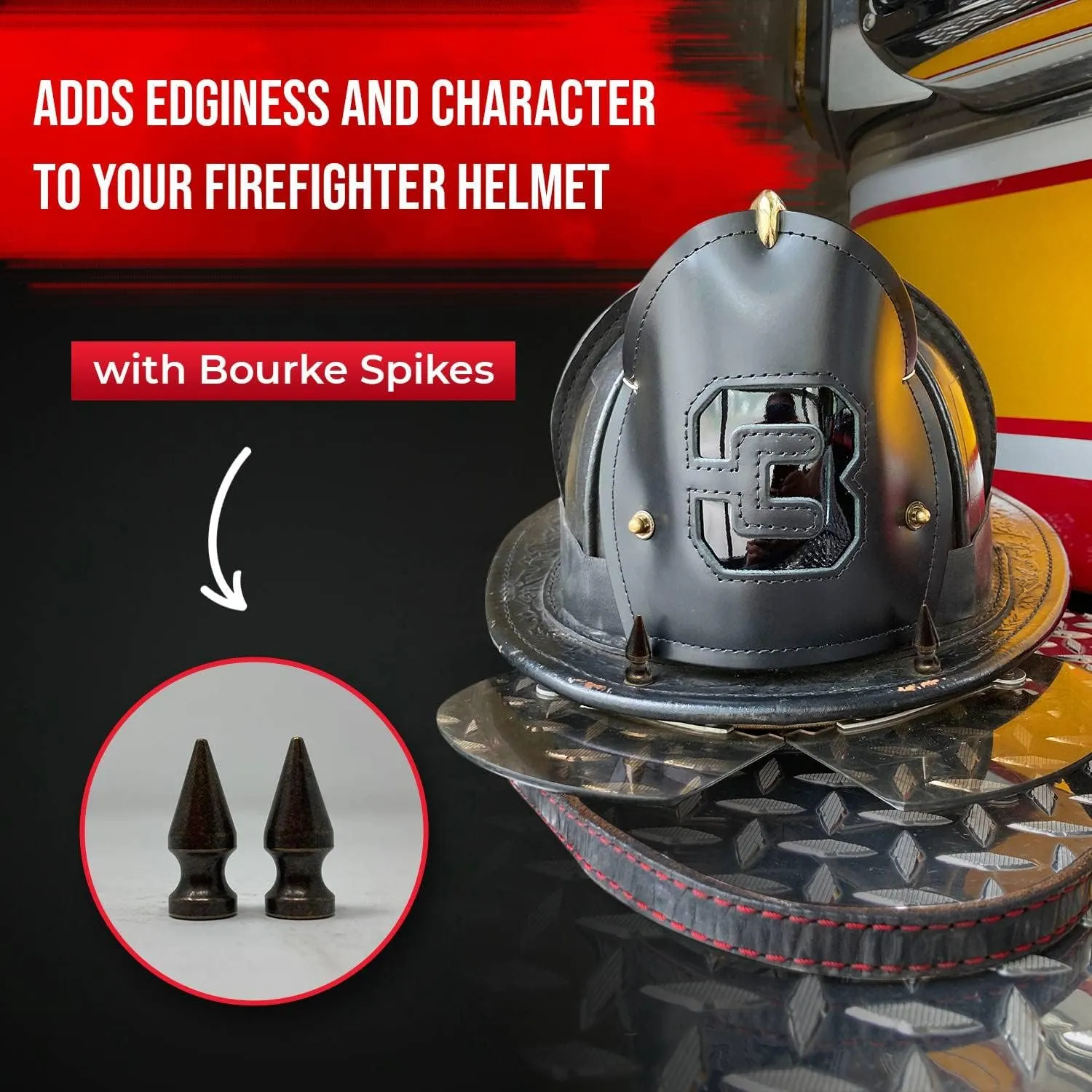 Firefighter Helmet Bourke Spikes - Fire Helmet Accessories for Flip Down Eye Shields - Firefighter Gifts for Men (Black)