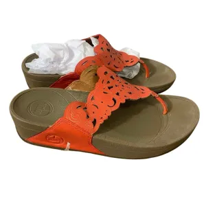 Fit Flop Brown Orange Leather Cut Outs Flip Flop Sz 7