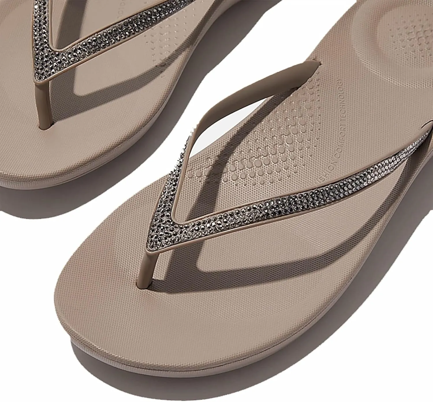 FitFlop Women's Iqushion Ombre-Sparkle On Taupe/Pewter Flip-Flops