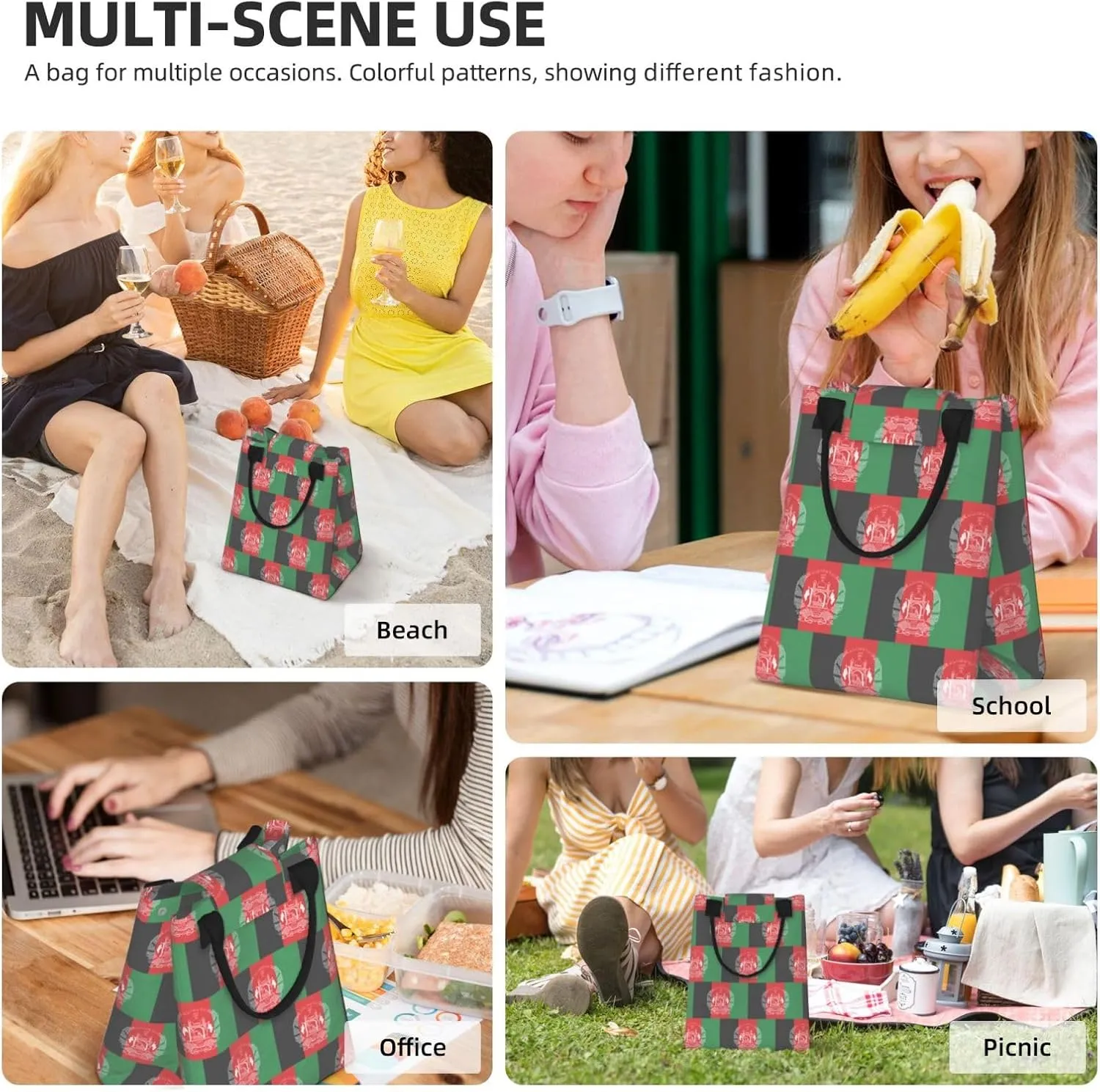Flag Of Afghanistan Reusable Paper Bag For Office Workers, Suitable For Picnic, Travel, More