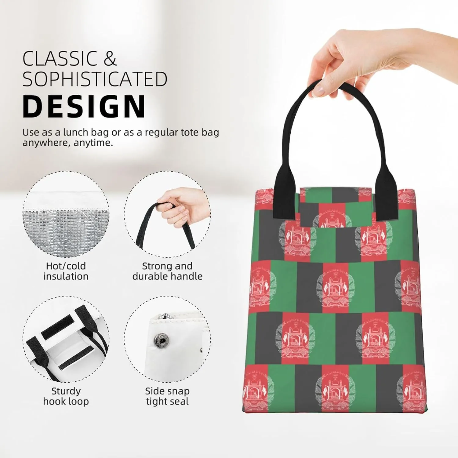 Flag Of Afghanistan Reusable Paper Bag For Office Workers, Suitable For Picnic, Travel, More