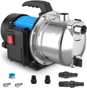 FLUENTPOWER 1.5HP Portable Garden Transfer Pump, 1200GPH Electric Sprinkler Booster Pump, Shallow Well Jet Pump for Home Lawn Irrigation and Water Draining