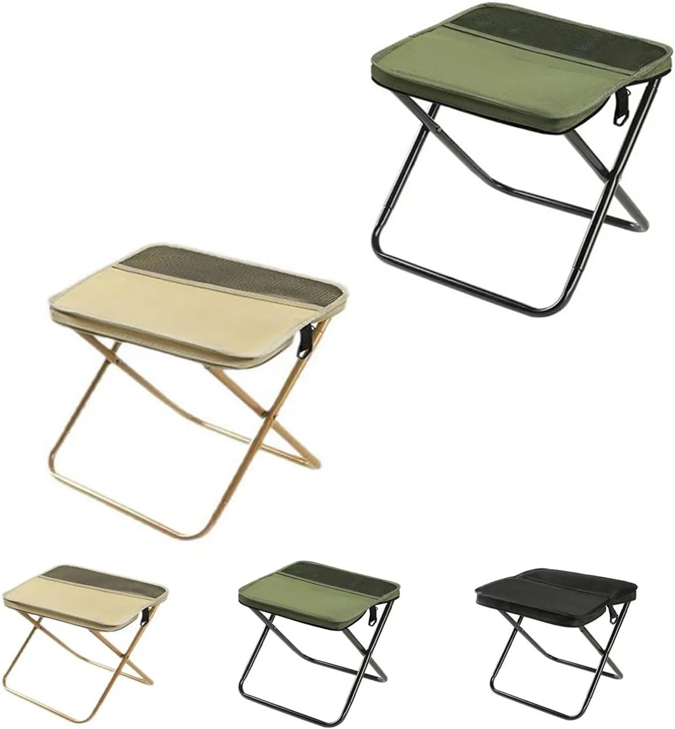 Foldable Backpack Stool, Portable Ultra Lightweight Camping Stool with Adjustable Shoulder Strap, Outdoor Foldable Camping Stool, Suitable for Fishing, Hiking, Barbecue (Khaki Green,Small)