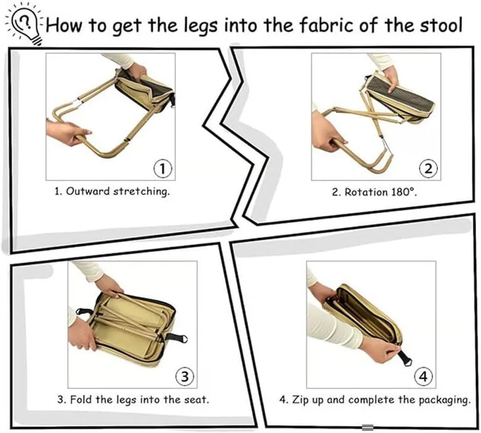 Foldable Backpack Stool, Portable Ultra Lightweight Camping Stool with Adjustable Shoulder Strap, Outdoor Foldable Camping Stool, Suitable for Fishing, Hiking, Barbecue (Khaki Green,Small)