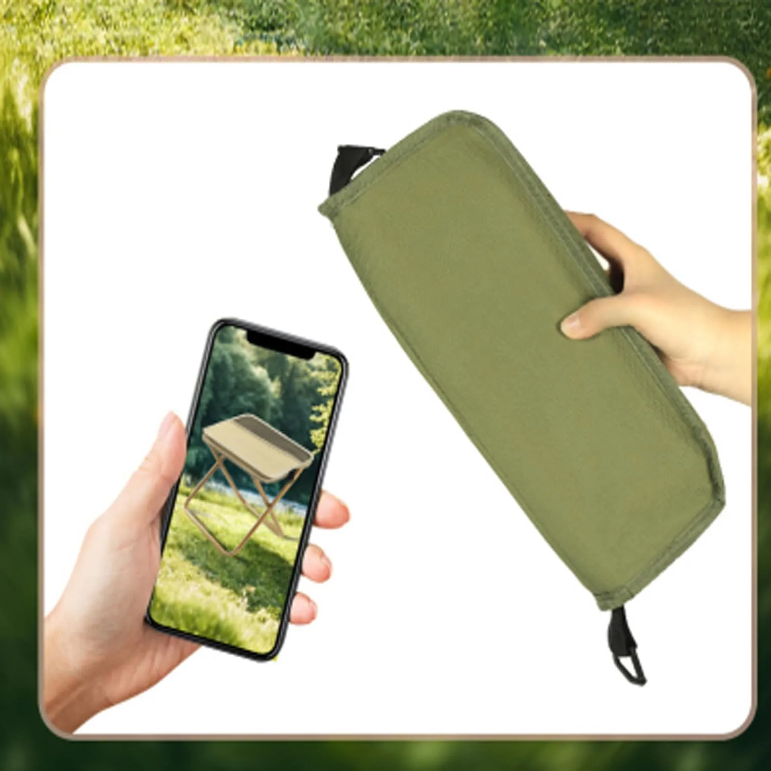 Foldable Backpack Stool, Portable Ultra Lightweight Camping Stool with Adjustable Shoulder Strap, Outdoor Foldable Camping Stool, Suitable for Fishing, Hiking, Barbecue (Khaki Green,Small)