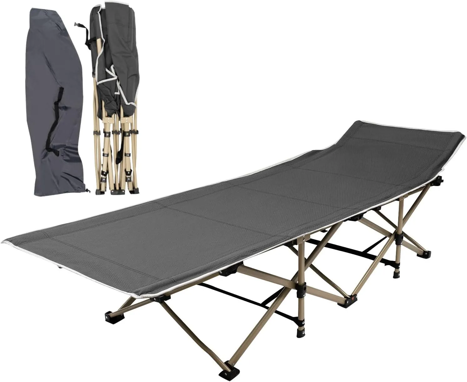Foldable Camping Cot, Outdoor Folding Cot Bed with Carrying Bag, 1200D Double Layer Oxford Camping Cots, Portable Collapsible Sleeping Cot for Camping Tent Travel Office (Gray)