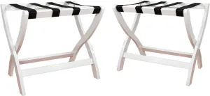 Foldable Guest Room Suitcase Rack Set of 2 - Solid Wood Travel Bag Holder, with Nylon Cordmulti Function Luggage Rack, for Home Bedroom Guest Room, 23.6×15.7×23.6inch (Color : White)