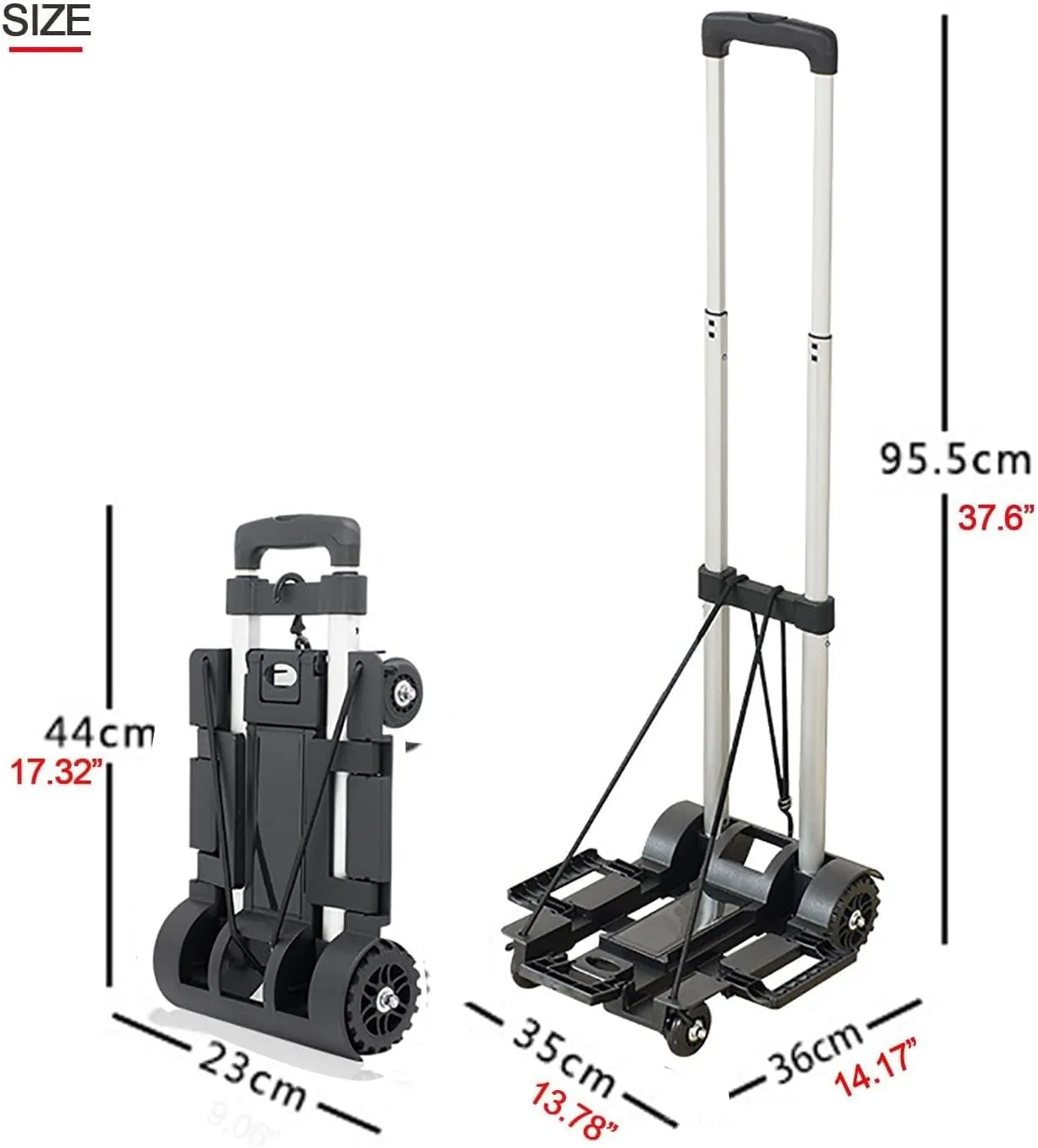 Foldable Plastic Folding Cart Lightweight Folding Shopping Trolley Mini Luggage Hand Truck for Travel Shopping Moving Office Use (4-Wheels)