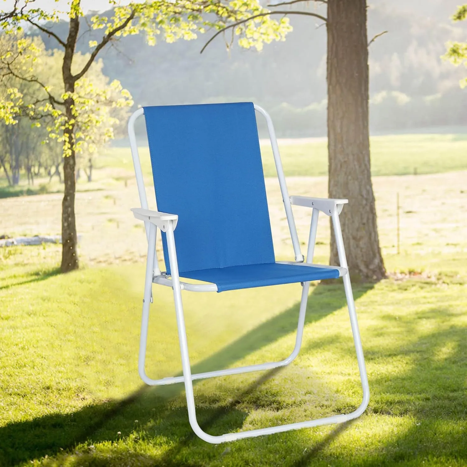 Folding Beach Chair with Armrest and Back Pocket, Reclining Beach Chair with Backpack Straps,Blue & White (19.09" L x 17.32" W x 29.53" H)