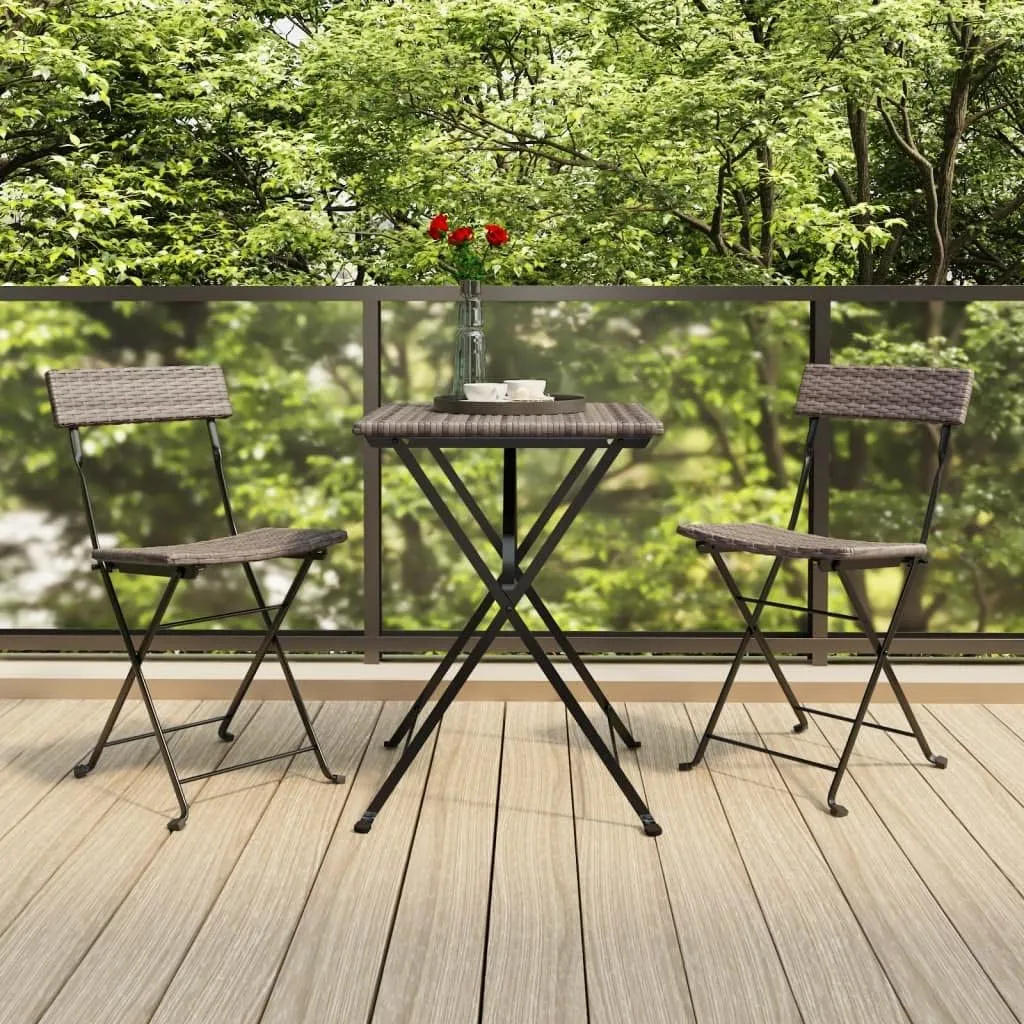Folding Bistro Chairs 2-Pack Gray PE Rattan and Steel Outdoor Patio Furniture for Garden, Poolside, Camping, Balcony