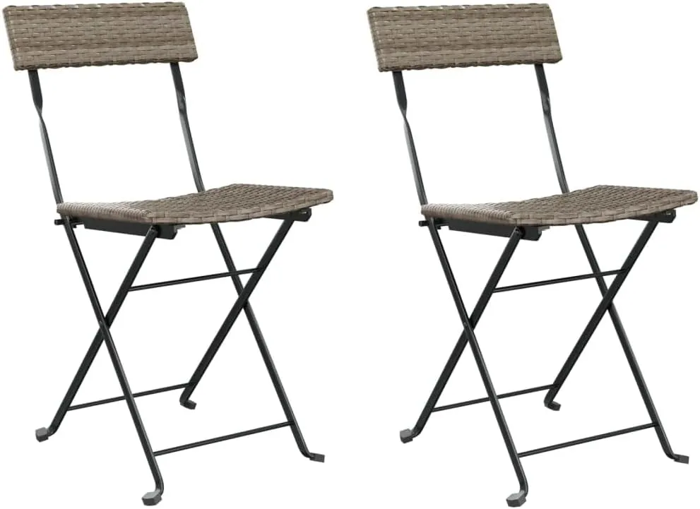 Folding Bistro Chairs 2-Pack Gray PE Rattan and Steel Outdoor Patio Furniture for Garden, Poolside, Camping, Balcony