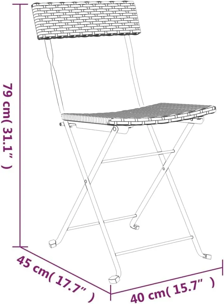 Folding Bistro Chairs 2-Pack Gray PE Rattan and Steel Outdoor Patio Furniture for Garden, Poolside, Camping, Balcony