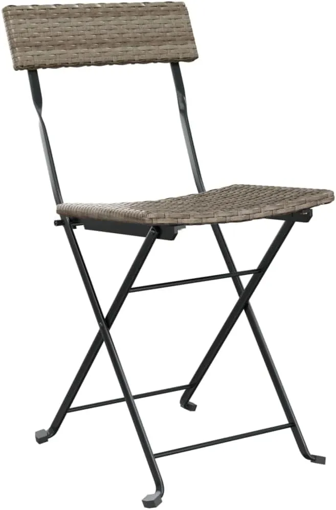 Folding Bistro Chairs 2-Pack Gray PE Rattan and Steel Outdoor Patio Furniture for Garden, Poolside, Camping, Balcony