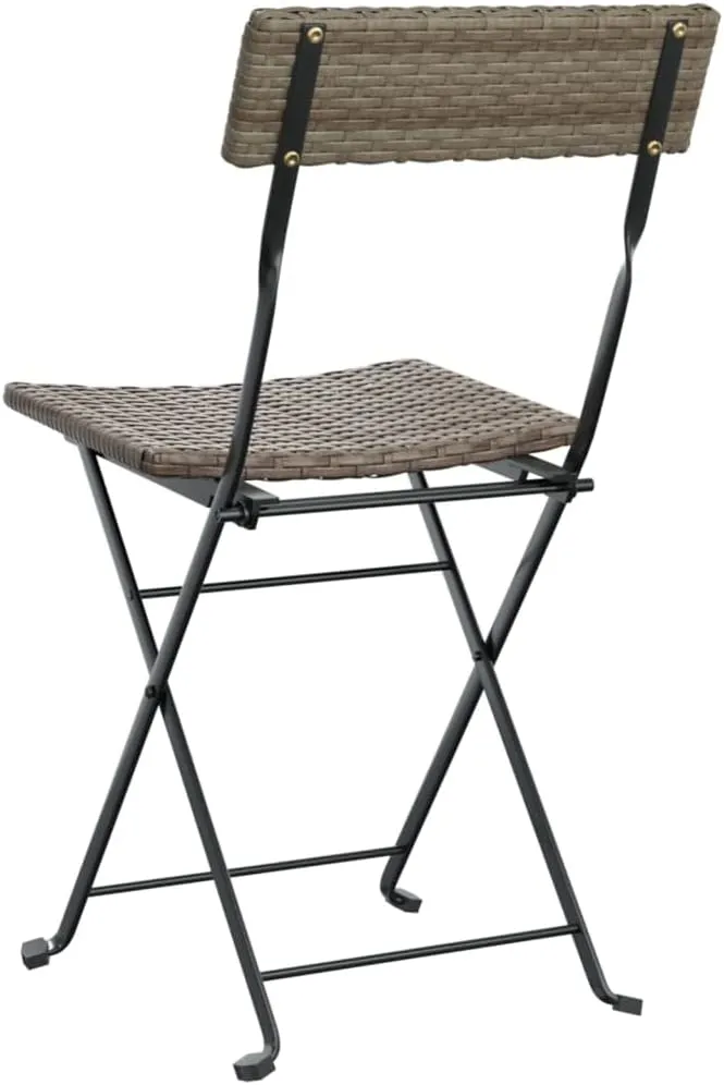 Folding Bistro Chairs 2-Pack Gray PE Rattan and Steel Outdoor Patio Furniture for Garden, Poolside, Camping, Balcony