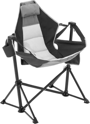 Folding Camping Chair with Lumbar Support, Camping Chair Hammock Chair, 600D Oxford, 300 LBS Weight Capacity, Grey