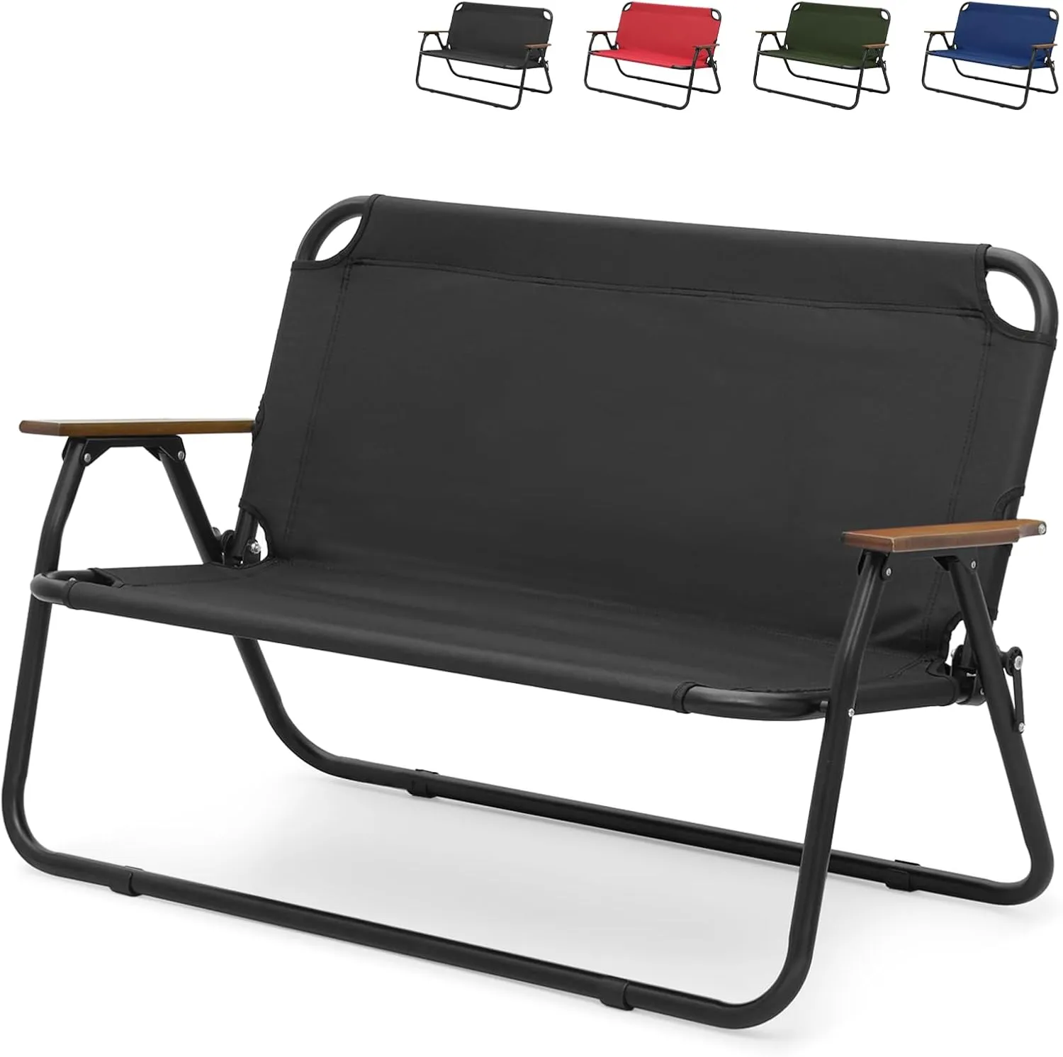Folding Double Camping Chair, Loveseat Camping Chair with Aluminium Frame, Breathable Nylon Outdoor Camping Bench for Beach Lawn Picnic Hiking, 330 lbs Weight Capacity (Classic, Black)