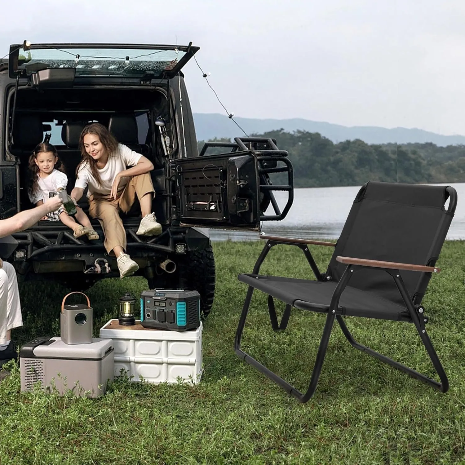 Folding Double Camping Chair, Loveseat Camping Chair with Aluminium Frame, Breathable Nylon Outdoor Camping Bench for Beach Lawn Picnic Hiking, 330 lbs Weight Capacity (Classic, Black)