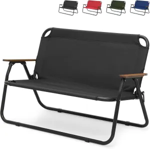 Folding Double Camping Chair, Loveseat Camping Chair with Aluminium Frame, Breathable Nylon Outdoor Camping Bench for Beach Lawn Picnic Hiking, 330 lbs Weight Capacity (Classic, Black)