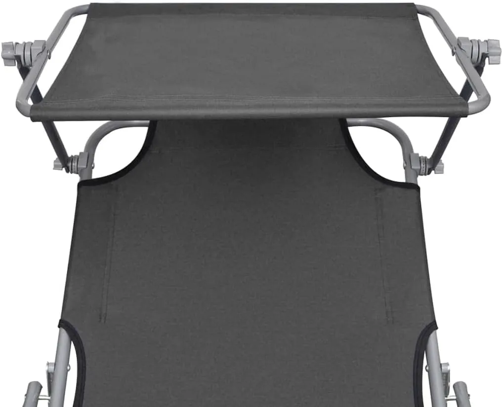 Folding Sun Lounger with Canopy Steel GrayLuxury Sun Loungers with Adjustable Backrest and Cushioned Seat