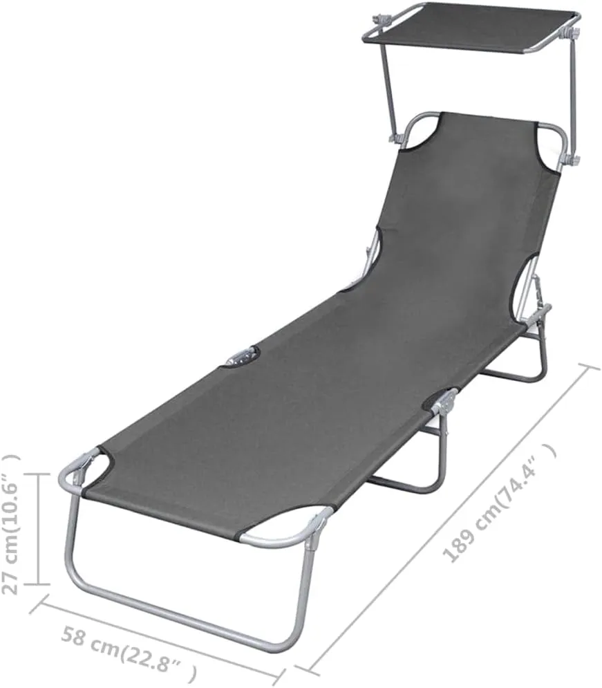 Folding Sun Lounger with Canopy Steel GrayLuxury Sun Loungers with Adjustable Backrest and Cushioned Seat
