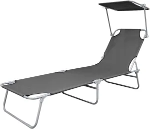 Folding Sun Lounger with Canopy Steel GrayLuxury Sun Loungers with Adjustable Backrest and Cushioned Seat