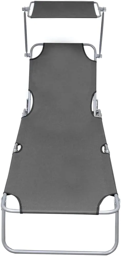Folding Sun Lounger with Canopy Steel GrayLuxury Sun Loungers with Adjustable Backrest and Cushioned Seat
