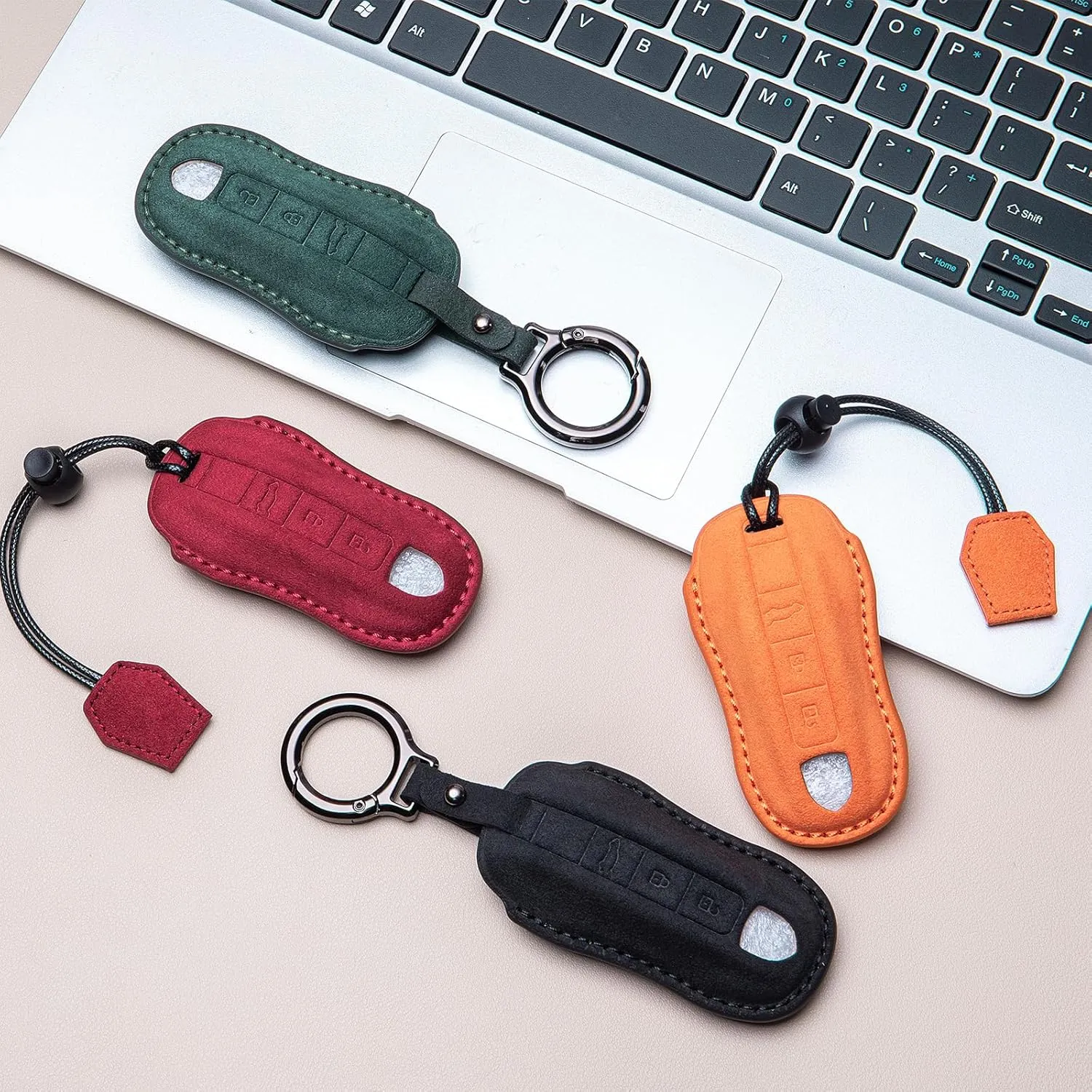 for Porsche Genuine Leather Key fob Cover,Compatible with Porsche 911 Cayenne Panamera TAYCAN Keyless Entry Smart Key Case