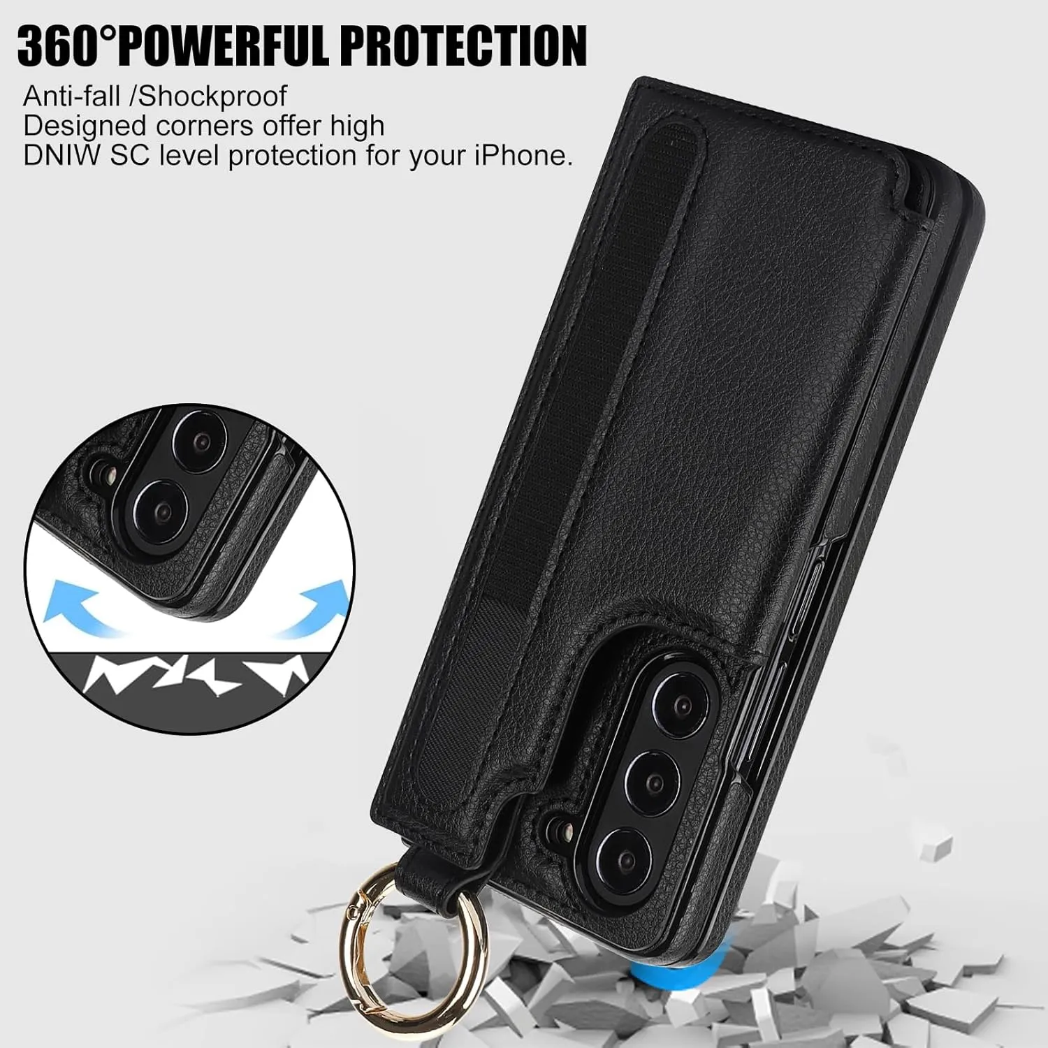 for Samsung Galaxy Z Fold 6 Wallet Case with S-Pen Holder and Credit Card Holder, Cash Slot,Magnetic Clasp Kickstand Ring Protective Cover.(Black)