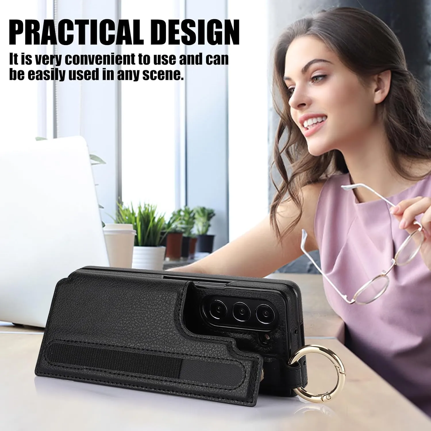 for Samsung Galaxy Z Fold 6 Wallet Case with S-Pen Holder and Credit Card Holder, Cash Slot,Magnetic Clasp Kickstand Ring Protective Cover.(Black)