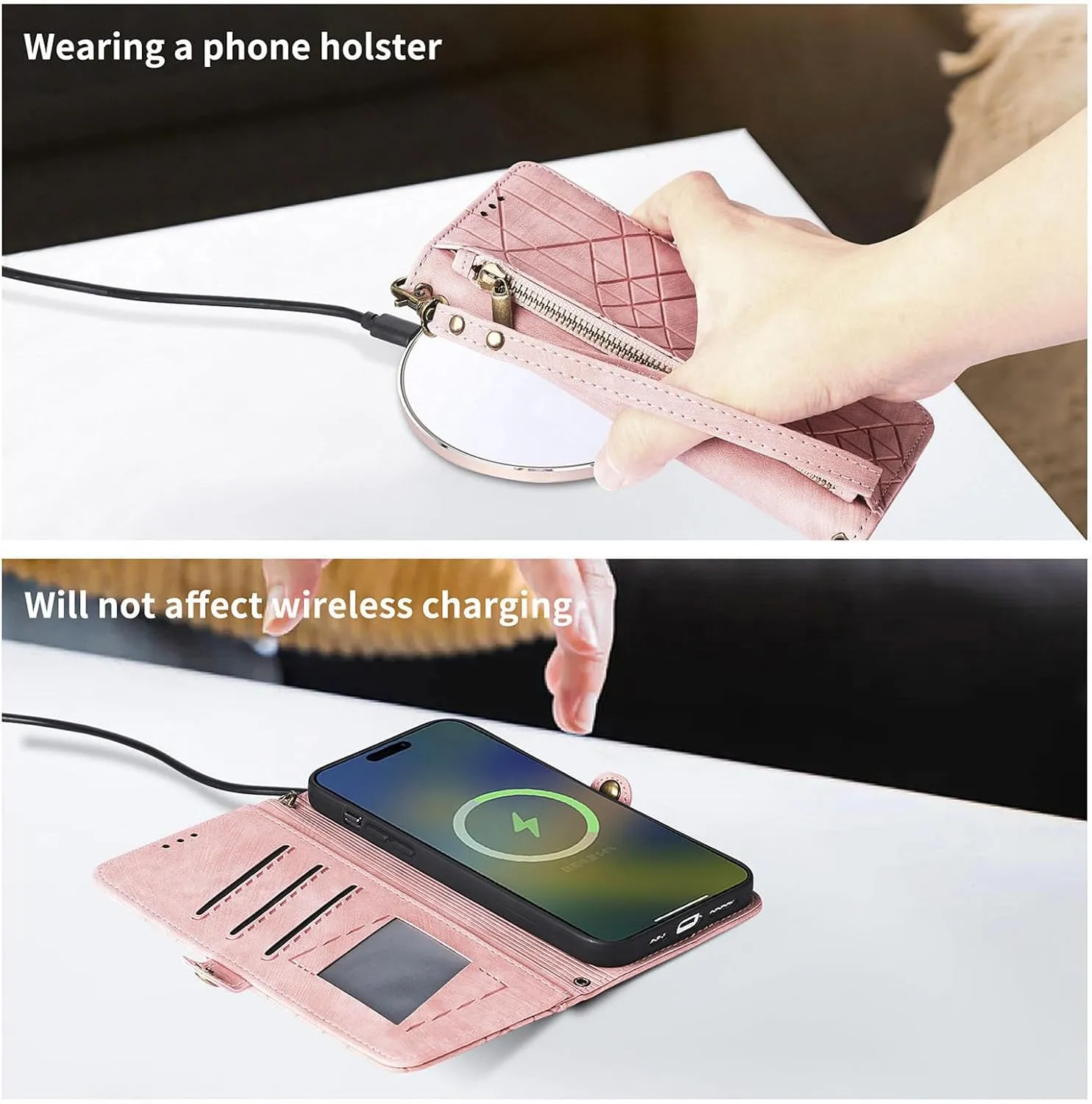 for TCL 40 X/TCL 40 XE/TCL 40 NxtPaper 5G Phone Case Leather Wallet Zipper Pocket Pouch, Retro Brushed Striped Folio Flip Cover Kickstand, Card Holder Cash Slot, Magnetic Metal Button, Wrist Strap