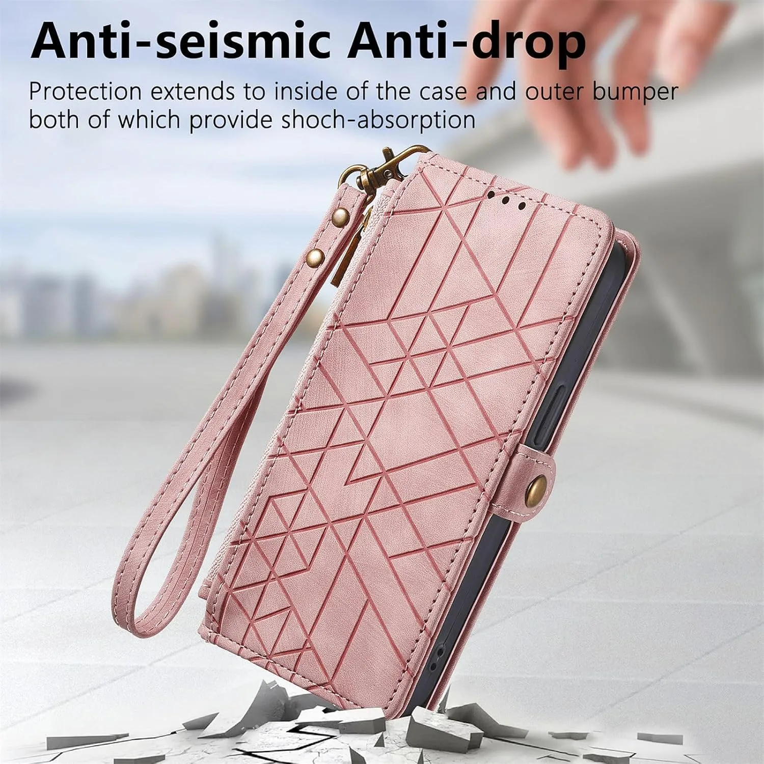 for TCL 40 X/TCL 40 XE/TCL 40 NxtPaper 5G Phone Case Leather Wallet Zipper Pocket Pouch, Retro Brushed Striped Folio Flip Cover Kickstand, Card Holder Cash Slot, Magnetic Metal Button, Wrist Strap