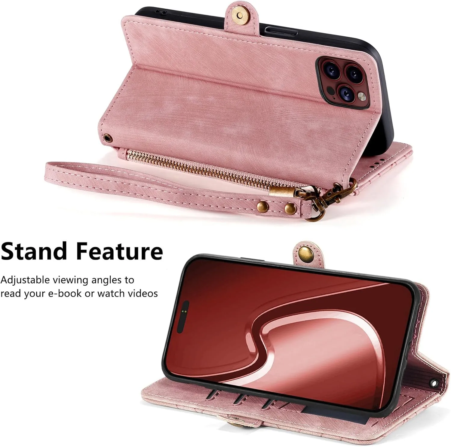for TCL 40 X/TCL 40 XE/TCL 40 NxtPaper 5G Phone Case Leather Wallet Zipper Pocket Pouch, Retro Brushed Striped Folio Flip Cover Kickstand, Card Holder Cash Slot, Magnetic Metal Button, Wrist Strap