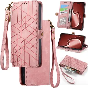 for TCL 40 X/TCL 40 XE/TCL 40 NxtPaper 5G Phone Case Leather Wallet Zipper Pocket Pouch, Retro Brushed Striped Folio Flip Cover Kickstand, Card Holder Cash Slot, Magnetic Metal Button, Wrist Strap