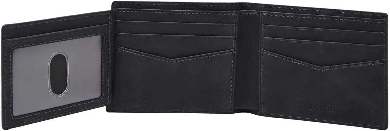 Fossil Men's Leather Bifold Wallet with Flip ID Window for Men