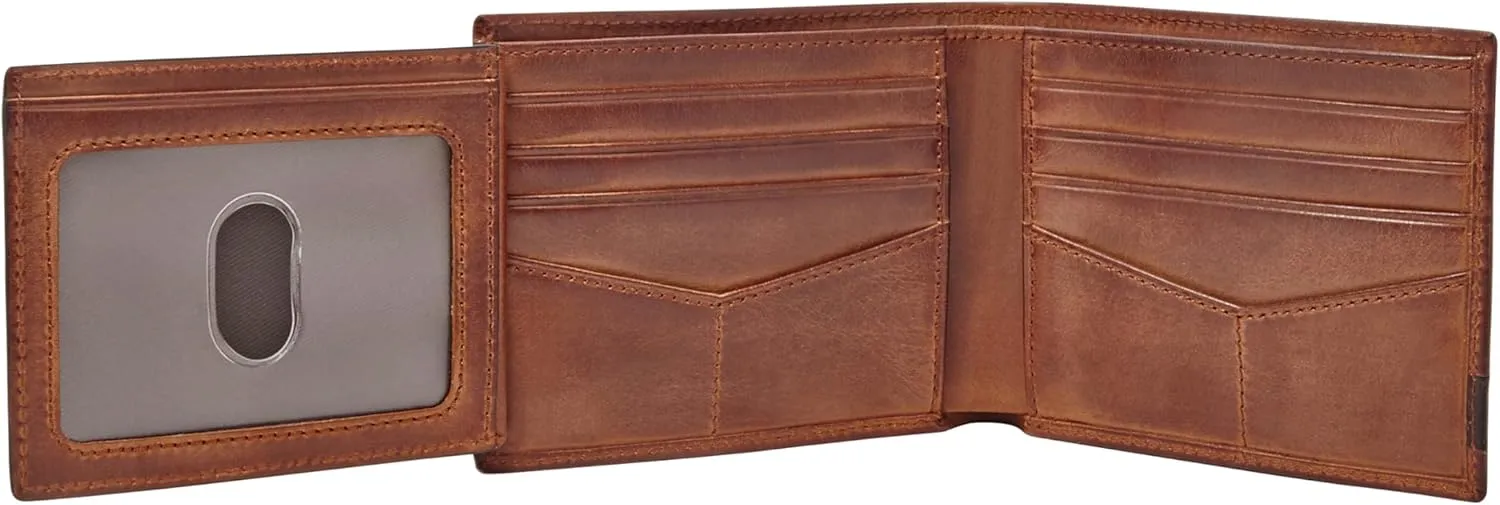 Fossil Men's Quinn Leather Bifold with Flip ID Wallet, Brown, (Model: ML3644200)