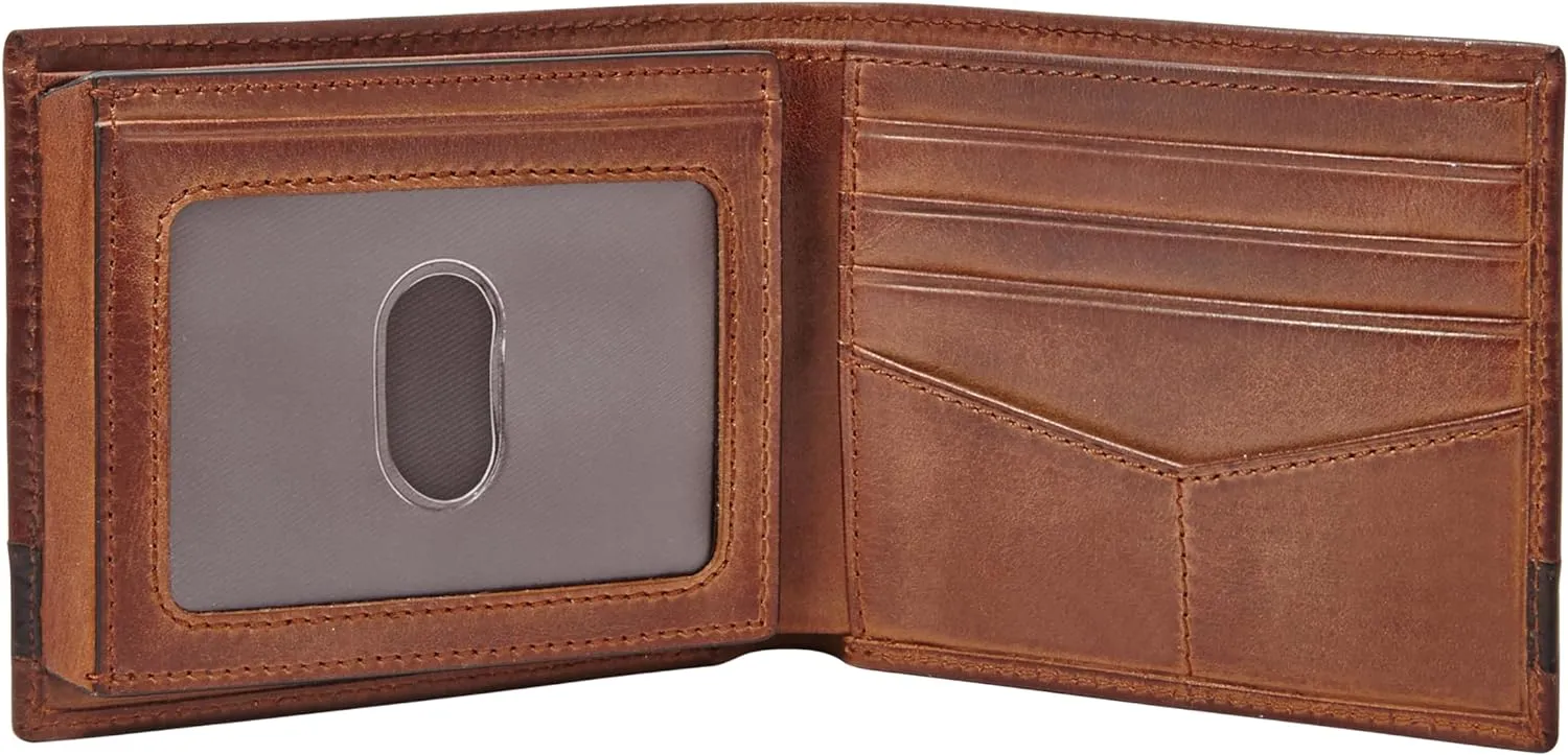 Fossil Men's Quinn Leather Bifold with Flip ID Wallet, Brown, (Model: ML3644200)