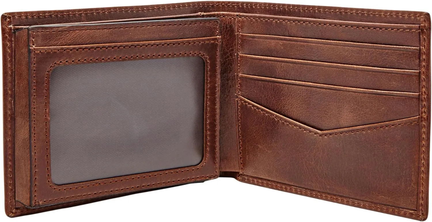 Fossil Men's Ryan Leather RFID-Blocking Bifold with Flip ID Wallet, Dark Brown, (Model: ML3729201)