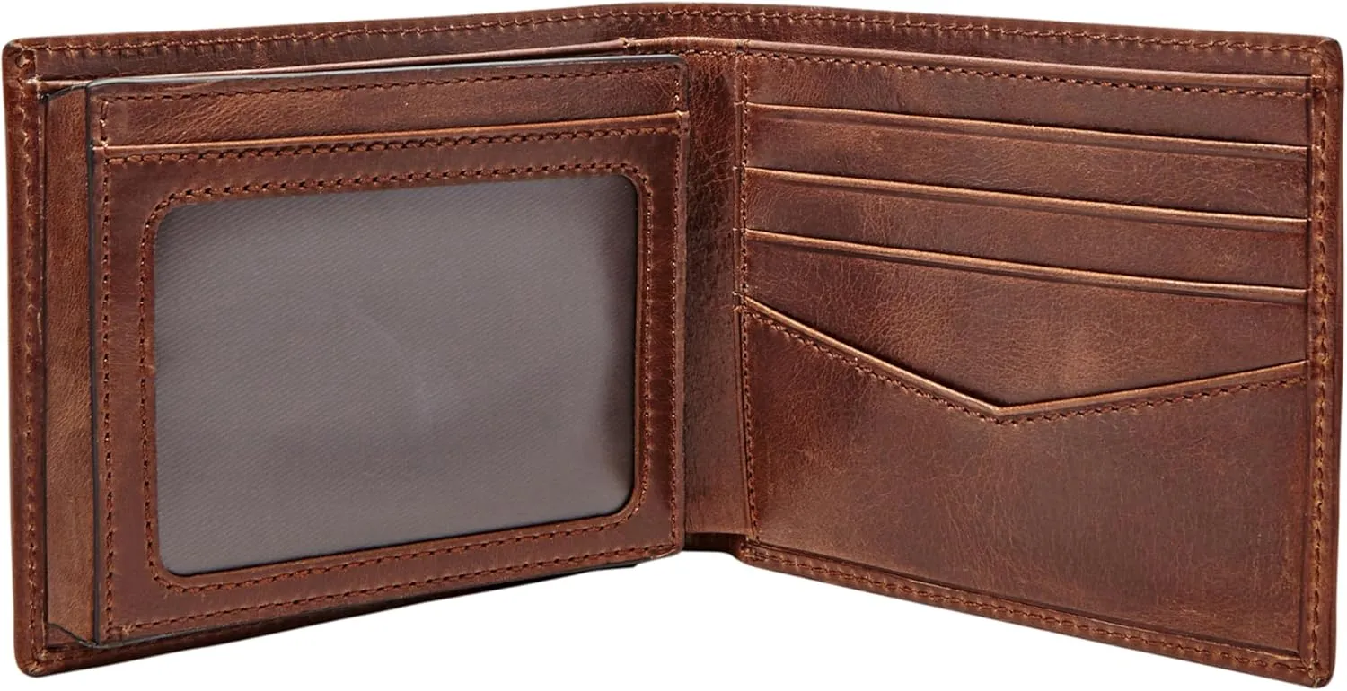 Fossil Men's Ryan Leather RFID-Blocking Bifold with Flip ID Wallet, Dark Brown, (Model: ML3729201)